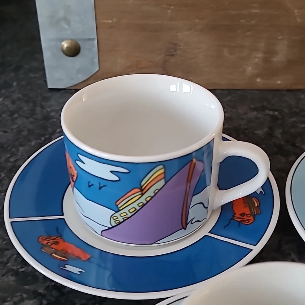 NEW - Nautical Themed Espresso Cups and Saucers - Set of 6 - Picture 5 of 14